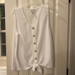 White Liz Claiborne button front tie top